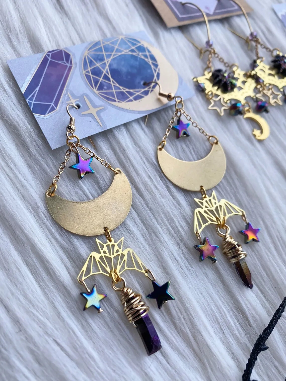 Celestial Bat Earrings, Moth Earrings, Bug Earrings, Halloween Earrings