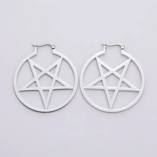 Baphomet Pentagram Hoop Earrings for Women Gold Color Stainless Steel Earrings Satanic Jewelry Witchy Star