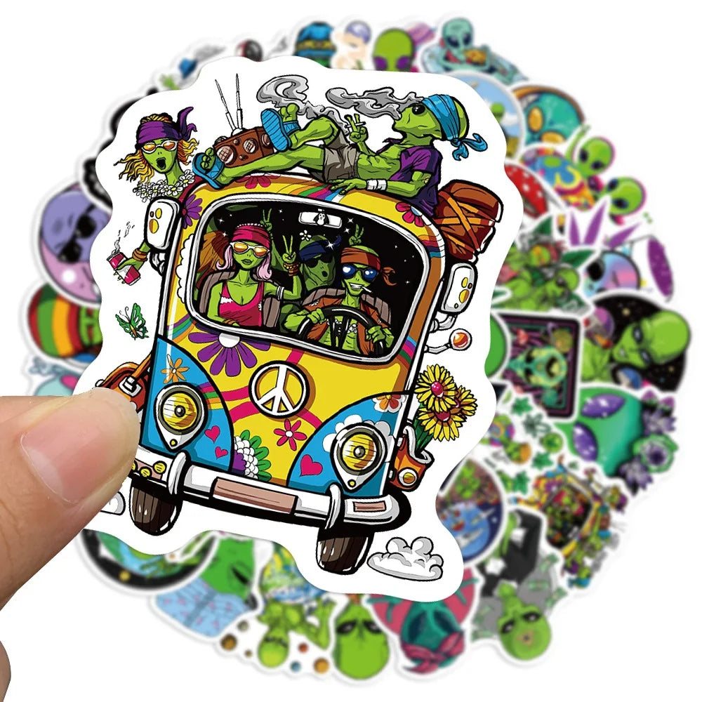 Psychedelic Alien Stickers (50pcs)