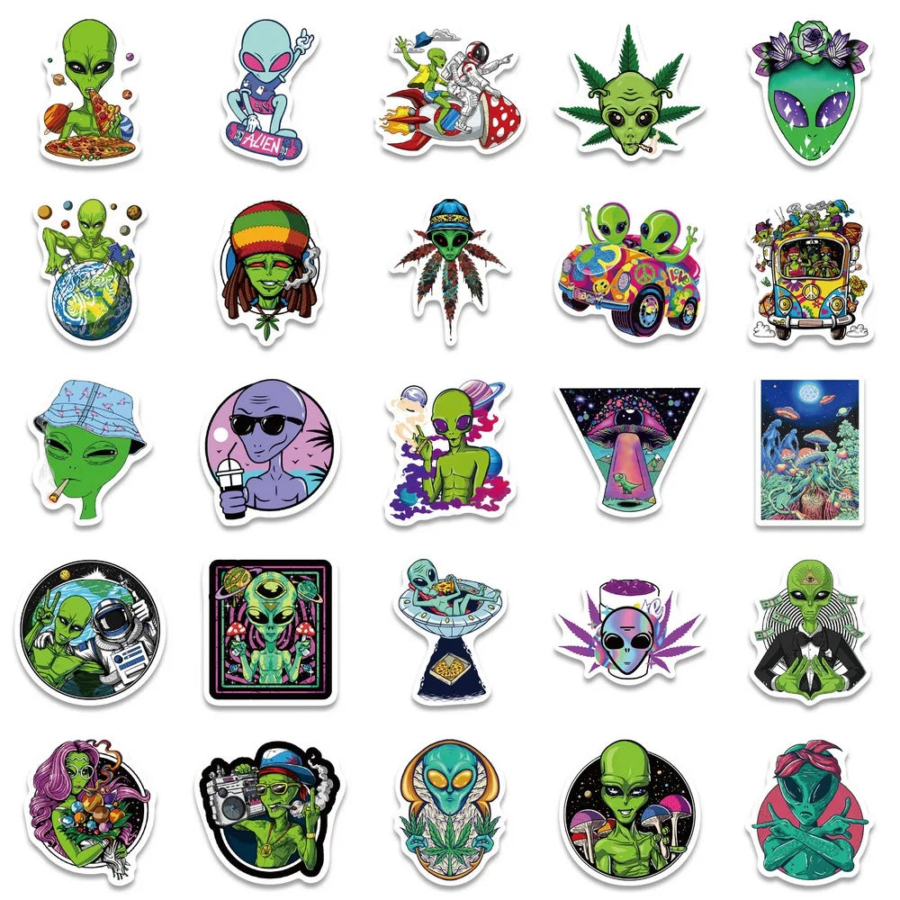 Psychedelic Alien Stickers (50pcs)