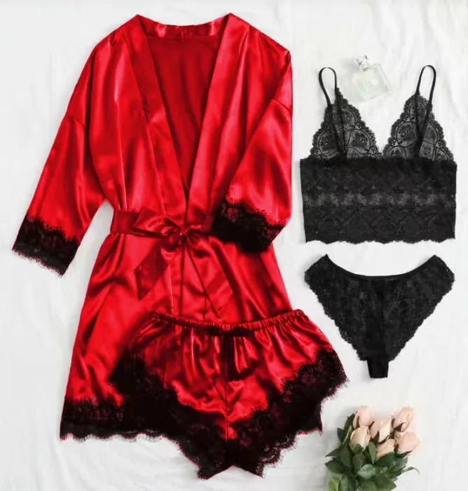 Satin Silk Pajama Set 4pcs