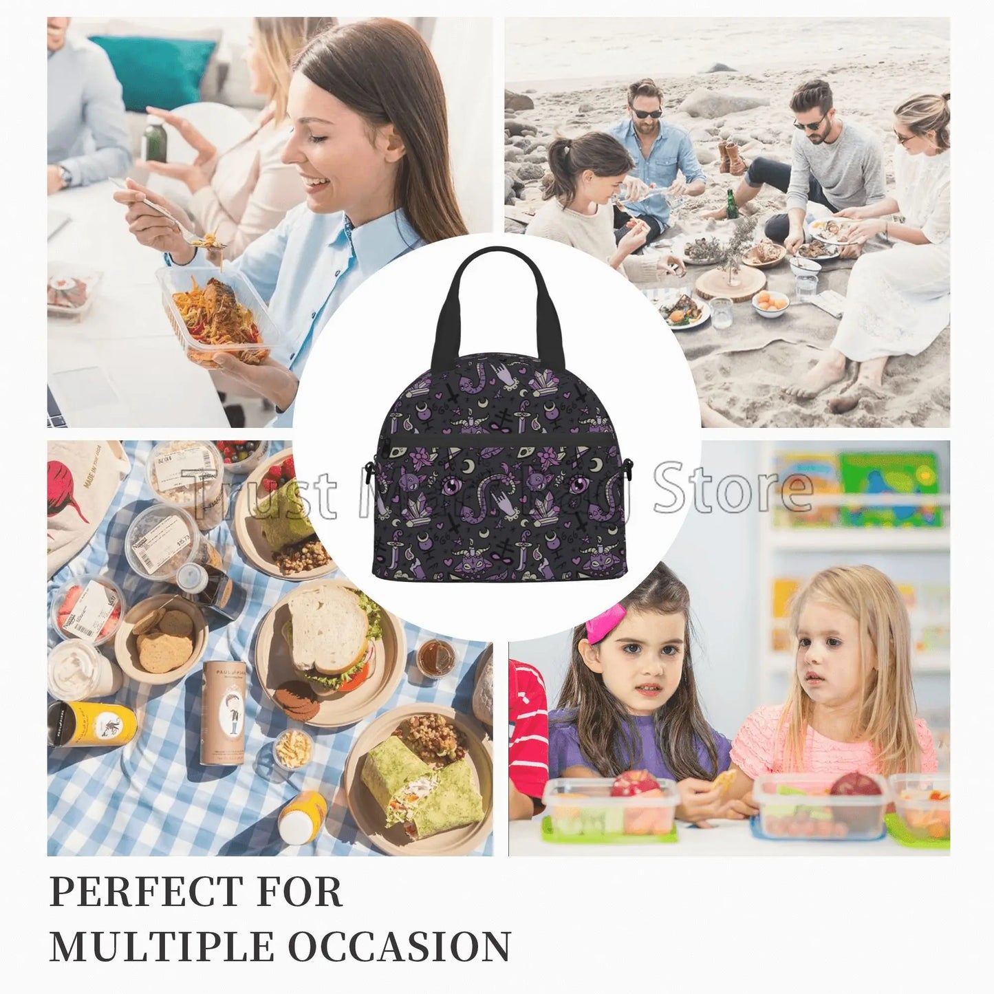 Spooky Gray Purple Reusable Lunch Bag