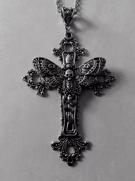 Moth Cross Necklace