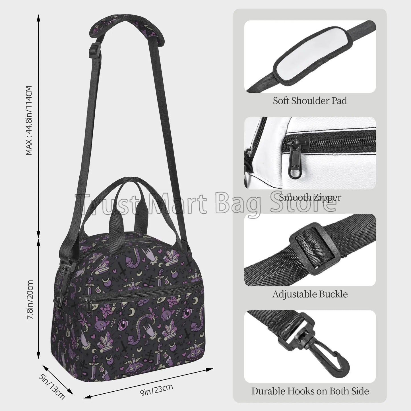Spooky Gray Purple Reusable Lunch Bag