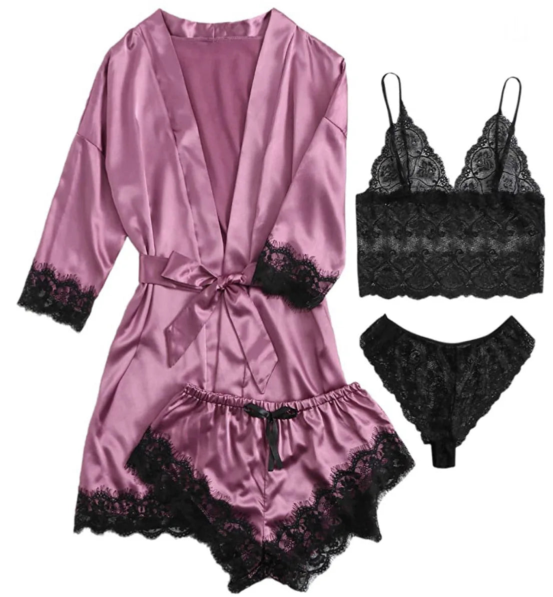 Satin Silk Pajama Set 4pcs
