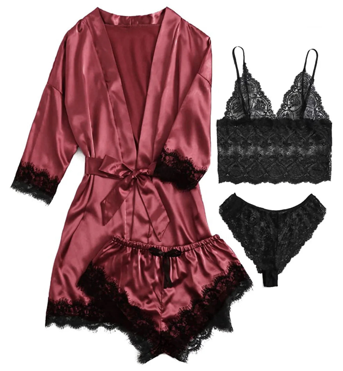 Satin Silk Pajama Set 4pcs