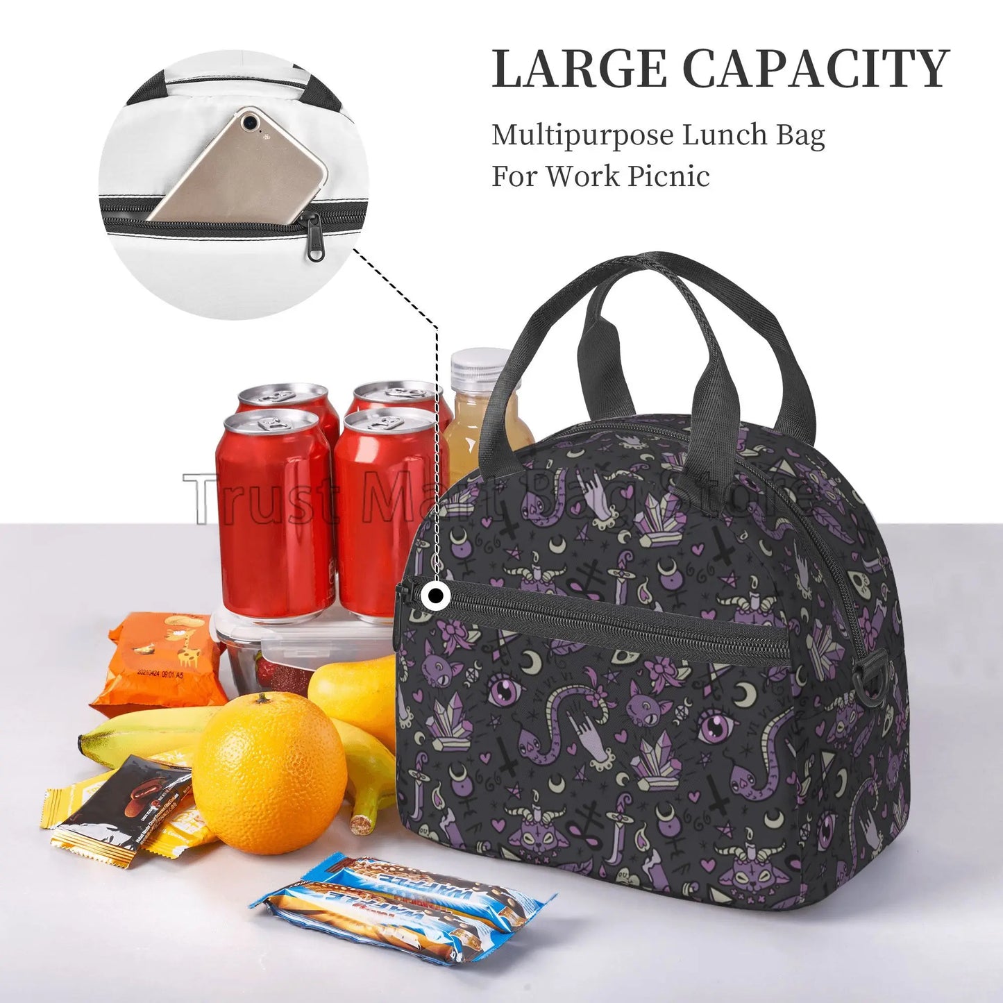 Spooky Gray Purple Reusable Lunch Bag