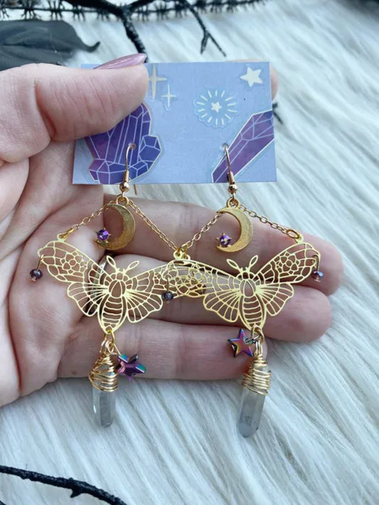 Celestial Bat Earrings, Moth Earrings, Bug Earrings, Halloween Earrings